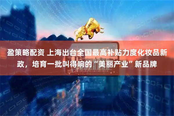 盈策略配资 上海出台全国最高补贴力度化妆品新政，培育一批叫得响的“美丽产业”新品牌